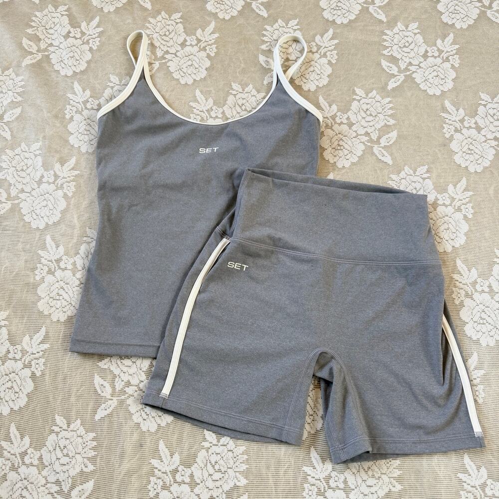 SET Active Sportbody Gray & Cream Tank Shorts Set Size S